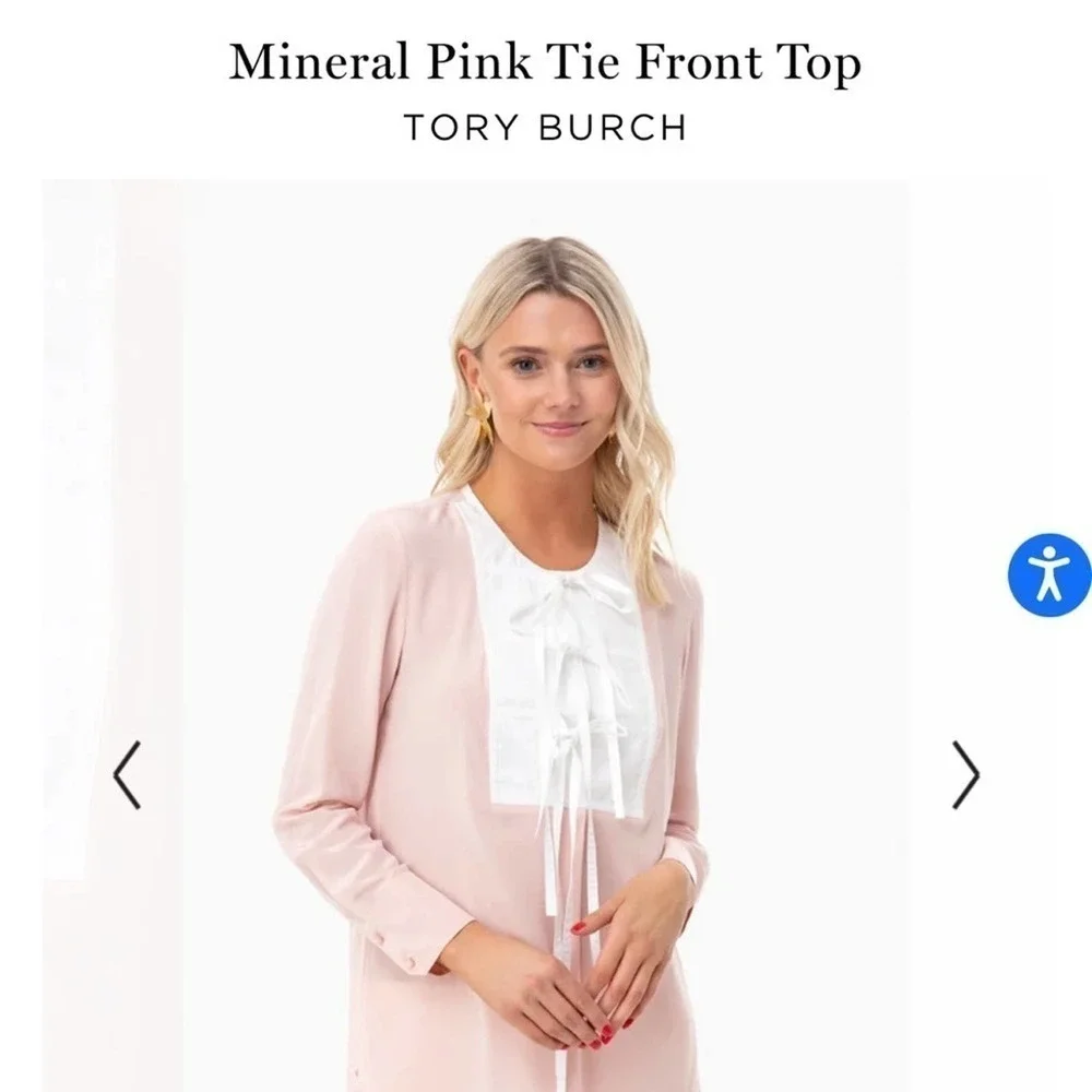 Tory Burch Mineral Pink & White Tie Front Top Medium